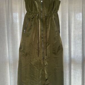 Chic Olive Green Strapless Midi Dress